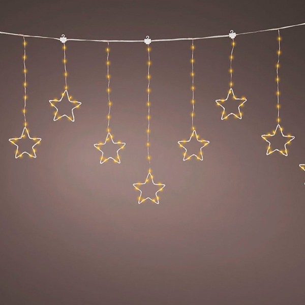 Cortina multifunción, exterior, con estrellas, blanco cálido, cable cobre, 1,2 m